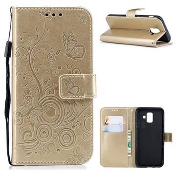 Intricate Embossing Butterfly Circle Leather Wallet Case for Samsung Galaxy A6 (2018) - Champagne