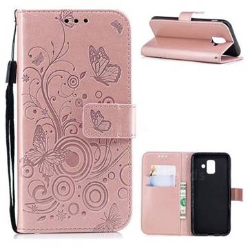 Intricate Embossing Butterfly Circle Leather Wallet Case for Samsung Galaxy A6 (2018) - Rose Gold