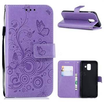 Intricate Embossing Butterfly Circle Leather Wallet Case for Samsung Galaxy A6 (2018) - Purple