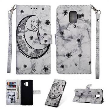 Moon Flower Marble Leather Wallet Phone Case for Samsung Galaxy A6 (2018) - Black