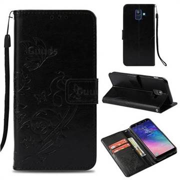 Embossing Butterfly Flower Leather Wallet Case for Samsung Galaxy A6 (2018) - Black