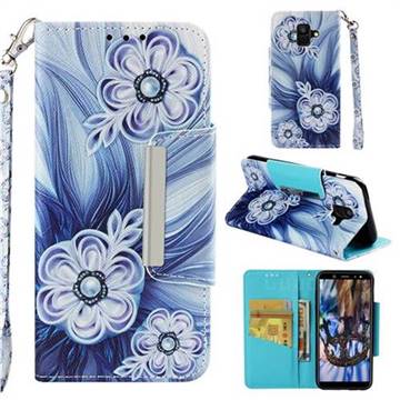 Button Flower Big Metal Buckle PU Leather Wallet Phone Case for Samsung Galaxy A6 (2018)
