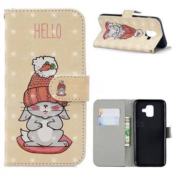 Hello Rabbit 3D Painted Leather Phone Wallet Case for Samsung Galaxy A6 (2018)