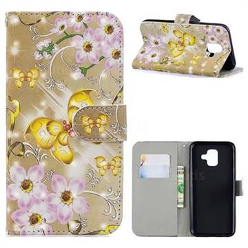 Golden Butterfly 3D Painted Leather Phone Wallet Case for Samsung Galaxy A6 (2018)