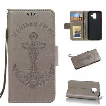 Embossing Mermaid Mariner Spirit Leather Wallet Case for Samsung Galaxy A6 (2018) - Gray