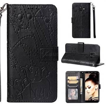 Embossing Fireworks Elephant Leather Wallet Case for Samsung Galaxy A6 (2018) - Black