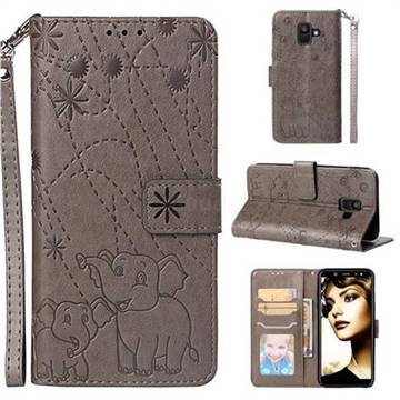 Embossing Fireworks Elephant Leather Wallet Case for Samsung Galaxy A6 (2018) - Gray