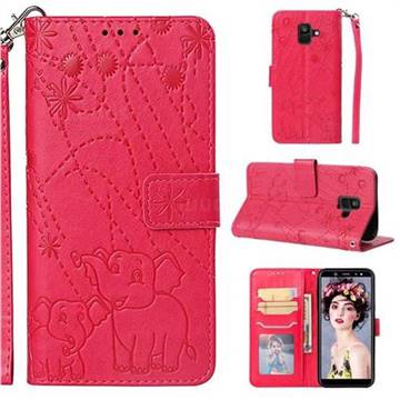Embossing Fireworks Elephant Leather Wallet Case for Samsung Galaxy A6 (2018) - Red