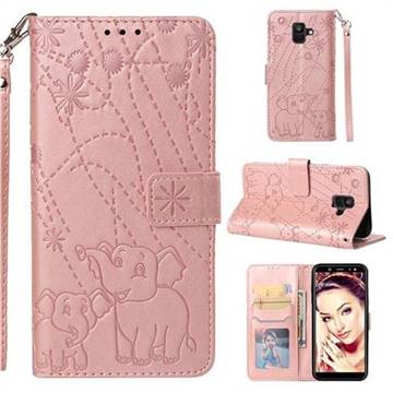 Embossing Fireworks Elephant Leather Wallet Case for Samsung Galaxy A6 (2018) - Rose Gold