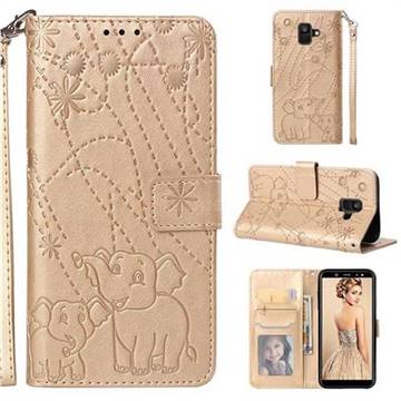 Embossing Fireworks Elephant Leather Wallet Case for Samsung Galaxy A6 (2018) - Golden