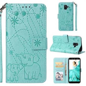 Embossing Fireworks Elephant Leather Wallet Case for Samsung Galaxy A6 (2018) - Green