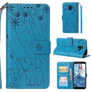Embossing Fireworks Elephant Leather Wallet Case for Samsung Galaxy A6 (2018) - Blue