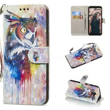 Watercolor Owl 3D Painted Leather Wallet Phone Case for Samsung Galaxy A6 (2018)