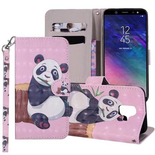 Happy Panda 3D Painted Leather Phone Wallet Case Cover for Samsung Galaxy A6 (2018)