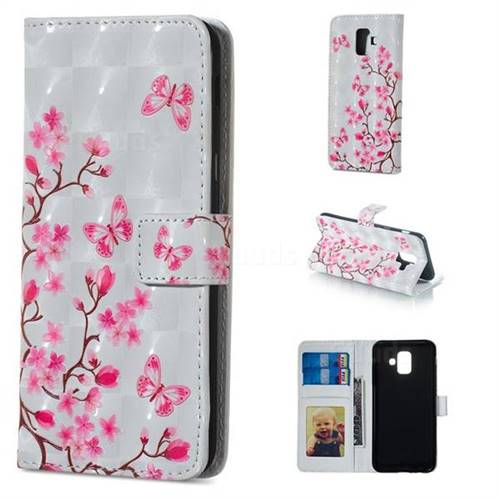 Butterfly Sakura Flower 3D Painted Leather Phone Wallet Case for Samsung Galaxy A6 (2018)