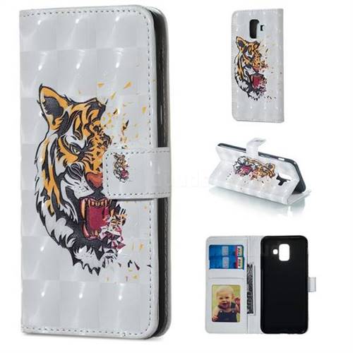 Toothed Tiger 3D Painted Leather Phone Wallet Case for Samsung Galaxy A6 (2018)