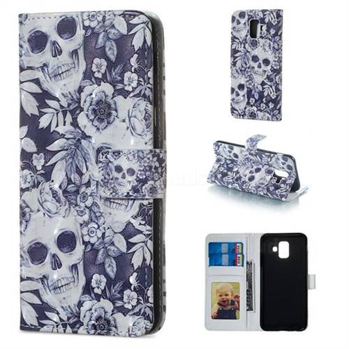 Skull Flower 3D Painted Leather Phone Wallet Case for Samsung Galaxy A6 (2018)