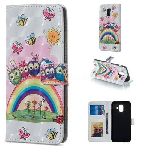 Rainbow Owl Family 3D Painted Leather Phone Wallet Case for Samsung Galaxy A6 (2018)