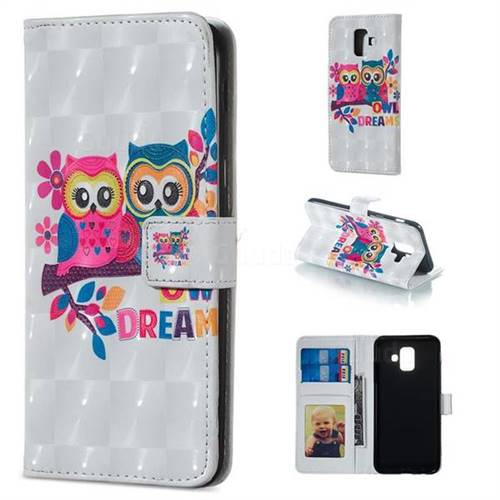 Couple Owl 3D Painted Leather Phone Wallet Case for Samsung Galaxy A6 (2018)