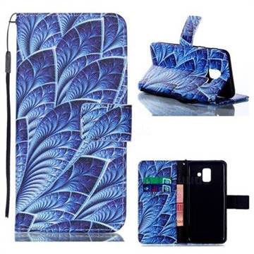 Blue Feather Leather Wallet Phone Case for Samsung Galaxy A6 (2018)