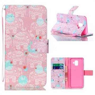 Pink Elephant Leather Wallet Phone Case for Samsung Galaxy A6 (2018)