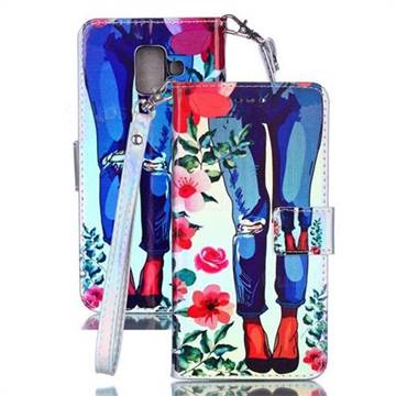Jeans Flower Blue Ray Light PU Leather Wallet Case for Samsung Galaxy A6 (2018)
