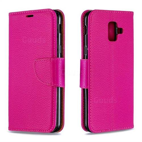 Classic Luxury Litchi Leather Phone Wallet Case for Samsung Galaxy A6 (2018) - Rose