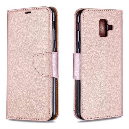 Classic Luxury Litchi Leather Phone Wallet Case for Samsung Galaxy A6 (2018) - Golden