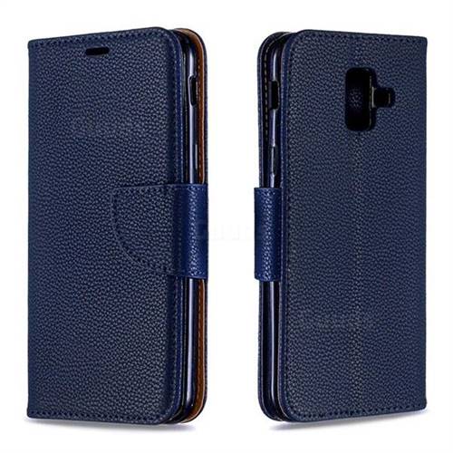 Classic Luxury Litchi Leather Phone Wallet Case for Samsung Galaxy A6 (2018) - Blue