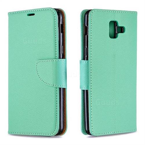 Classic Luxury Litchi Leather Phone Wallet Case for Samsung Galaxy A6 (2018) - Green
