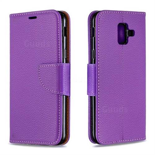 Classic Luxury Litchi Leather Phone Wallet Case for Samsung Galaxy A6 (2018) - Purple
