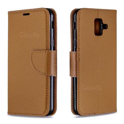 Classic Luxury Litchi Leather Phone Wallet Case for Samsung Galaxy A6 (2018) - Brown