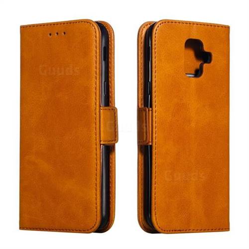 Retro Classic Calf Pattern Leather Wallet Phone Case for Samsung Galaxy A6 (2018) - Yellow