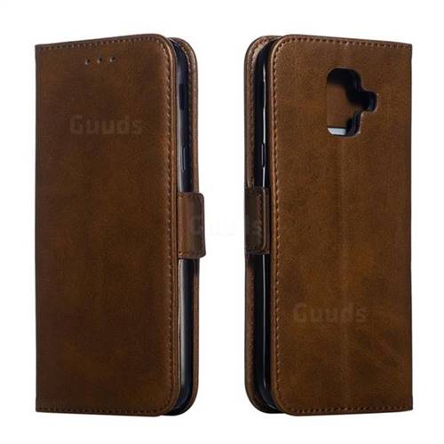 Retro Classic Calf Pattern Leather Wallet Phone Case for Samsung Galaxy A6 (2018) - Brown