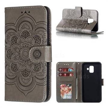 Intricate Embossing Datura Solar Leather Wallet Case for Samsung Galaxy A6 (2018) - Gray