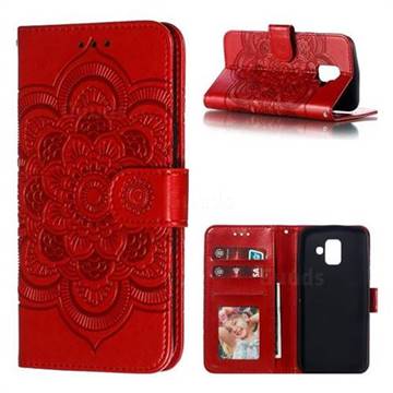 Intricate Embossing Datura Solar Leather Wallet Case for Samsung Galaxy A6 (2018) - Red