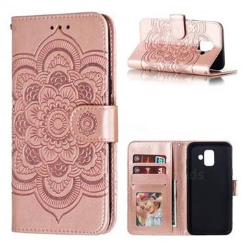 Intricate Embossing Datura Solar Leather Wallet Case for Samsung Galaxy A6 (2018) - Rose Gold