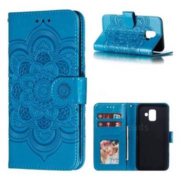 Intricate Embossing Datura Solar Leather Wallet Case for Samsung Galaxy A6 (2018) - Blue