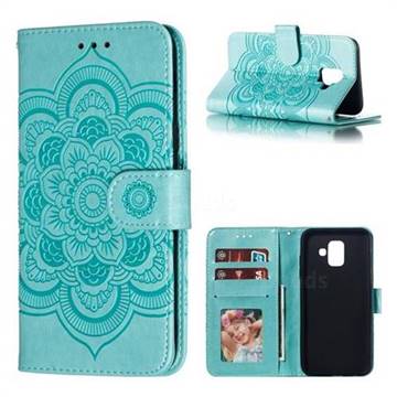 Intricate Embossing Datura Solar Leather Wallet Case for Samsung Galaxy A6 (2018) - Green