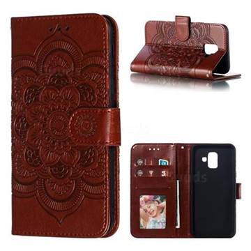 Intricate Embossing Datura Solar Leather Wallet Case for Samsung Galaxy A6 (2018) - Brown