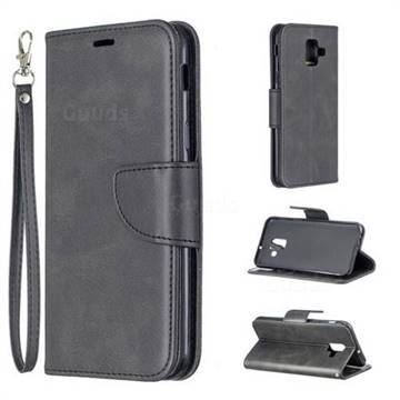Classic Sheepskin PU Leather Phone Wallet Case for Samsung Galaxy A6 (2018) - Black