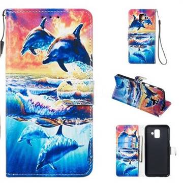 Couple Dolphin Smooth Leather Phone Wallet Case for Samsung Galaxy A6 (2018)