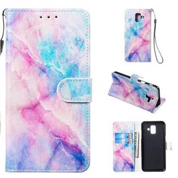 Blue Pink Marble Smooth Leather Phone Wallet Case for Samsung Galaxy A6 (2018)