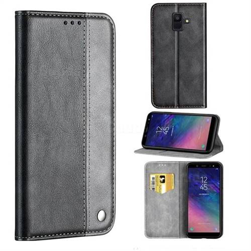 Classic Business Ultra Slim Magnetic Sucking Stitching Flip Cover for Samsung Galaxy A6 (2018) - Silver Gray