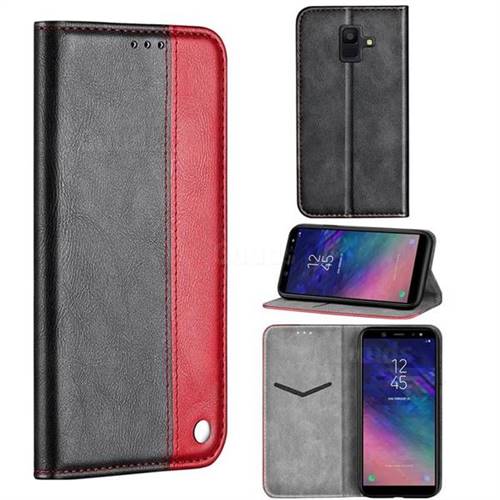 Classic Business Ultra Slim Magnetic Sucking Stitching Flip Cover for Samsung Galaxy A6 (2018) - Red