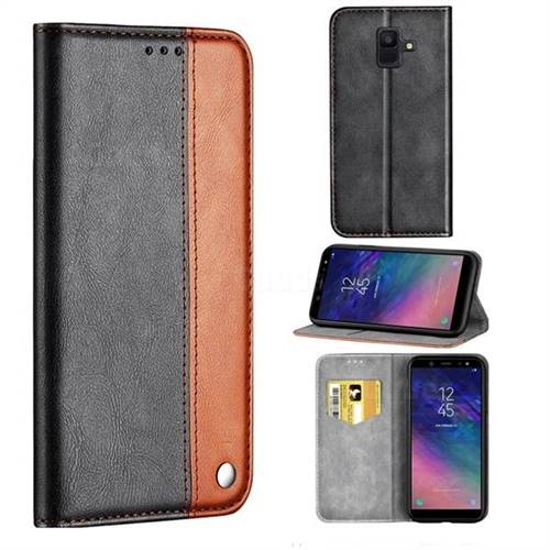 Classic Business Ultra Slim Magnetic Sucking Stitching Flip Cover for Samsung Galaxy A6 (2018) - Brown