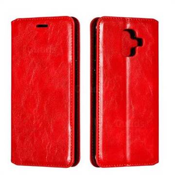 Retro Slim Magnetic Crazy Horse PU Leather Wallet Case for Samsung Galaxy A6 (2018) - Red