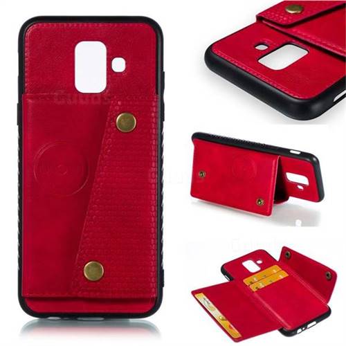 Retro Multifunction Card Slots Stand Leather Coated Phone Back Cover for Samsung Galaxy A6 (2018) - Red