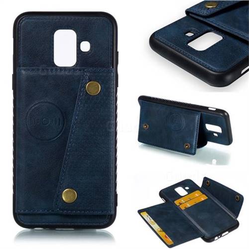 Retro Multifunction Card Slots Stand Leather Coated Phone Back Cover for Samsung Galaxy A6 (2018) - Blue