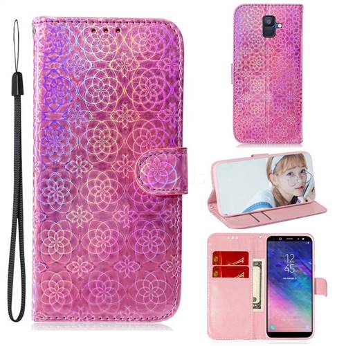 Laser Circle Shining Leather Wallet Phone Case for Samsung Galaxy A6 (2018) - Pink